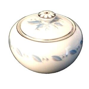 Abalone China Sky Flower Sugar Bowl with lid Vintage Blue & White Ceramic